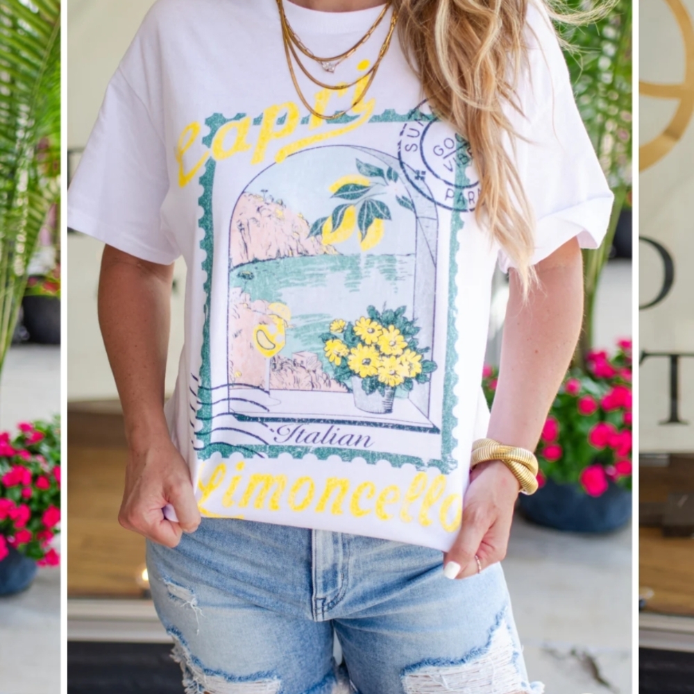 🍋🇮🇹 Capri Limoncello Italian Graphic White T-Shirt - Picture 2 of 9
